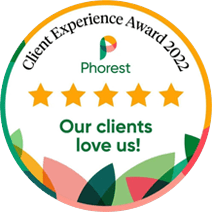 A green circle with the words client experience award 2 0 2 2 phorest and five stars.