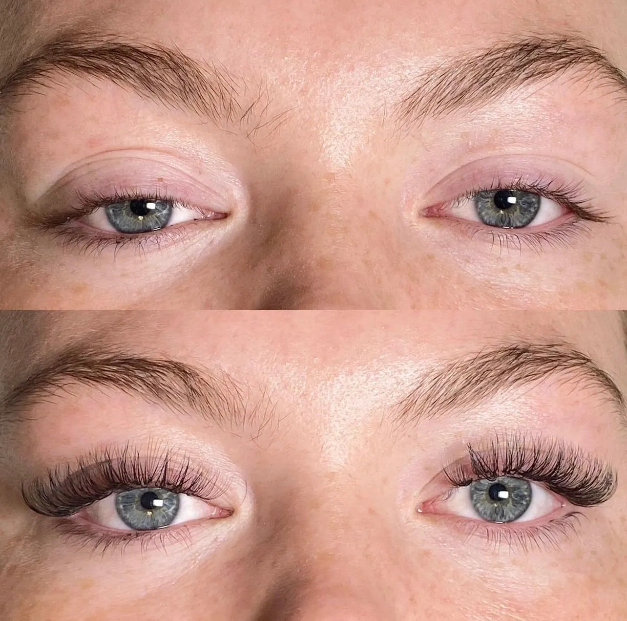 A before and after picture of the eyes of a woman.