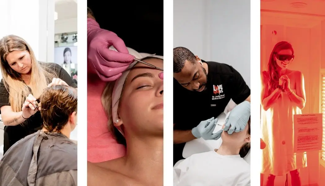 A collage of different types of facial treatments.