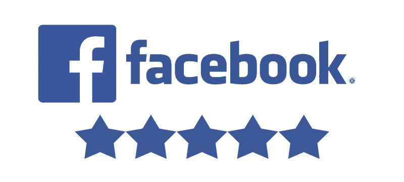 A blue facebook logo with five stars in the middle.