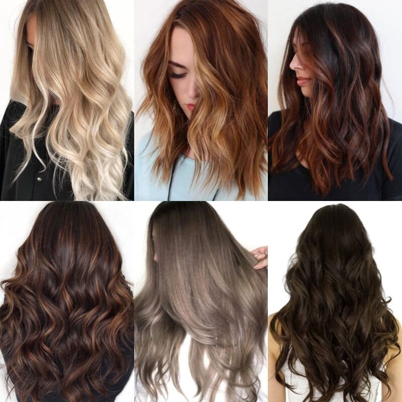 A collage of different hair colors and styles.